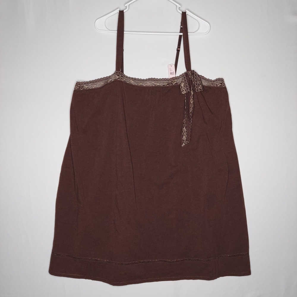 Cacique Camisole Tank Top Women 26/28 Brown Lace Bow